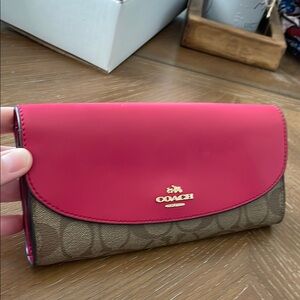 Coach Pink and Brown monogram snap wallet